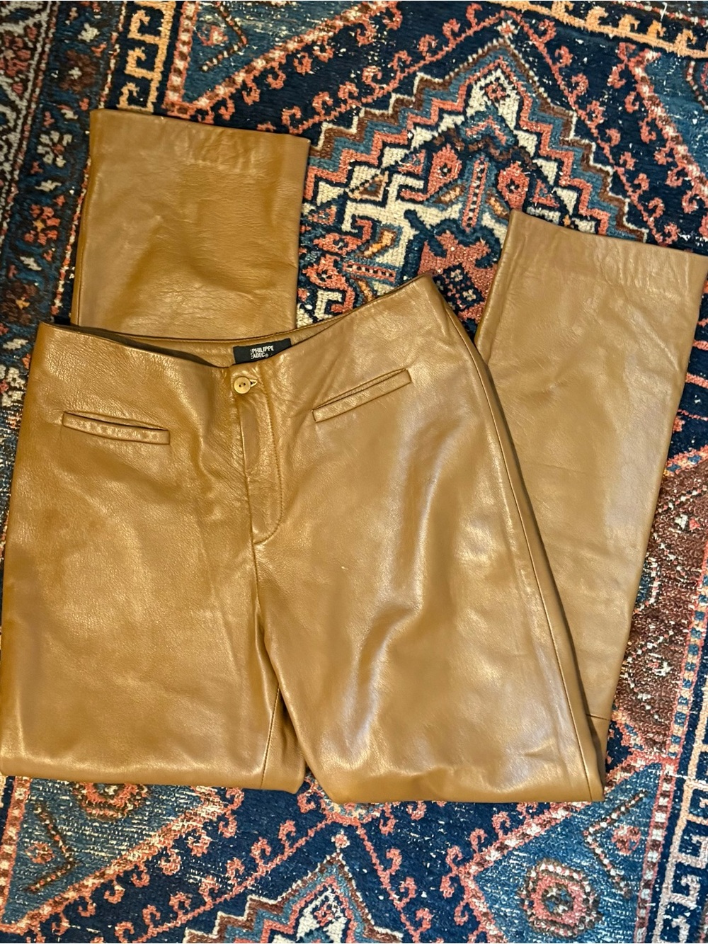 Philippe Adec Cognac Lambskin Leather Pants
